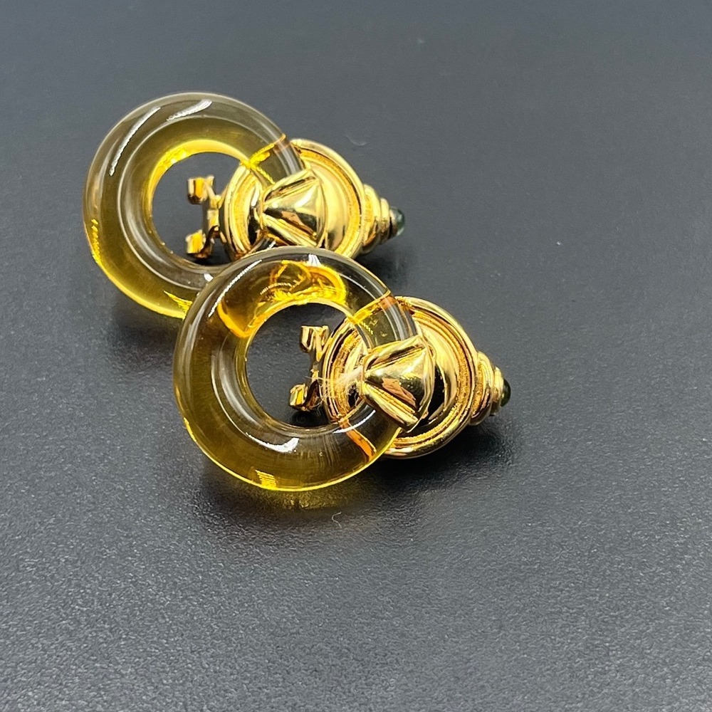 Contessa Pilar Crespi Vintage Gold Yellow Green Hoop Door Knocker Omega Earrings
